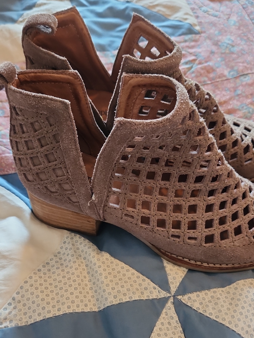 Jeffrey Campbell Taupe Suede Laser-Cut Ankle Booties - Picture 2 of 5